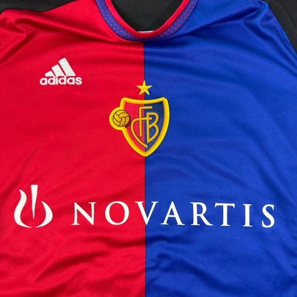 FC Basel Adidas Climalite Soccer Jersey Men's Size L Red Blue Novartis Sponsor - Picture 2 of 6